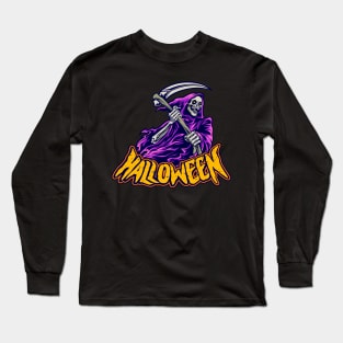 halloween pumpkin skull head illustration Long Sleeve T-Shirt